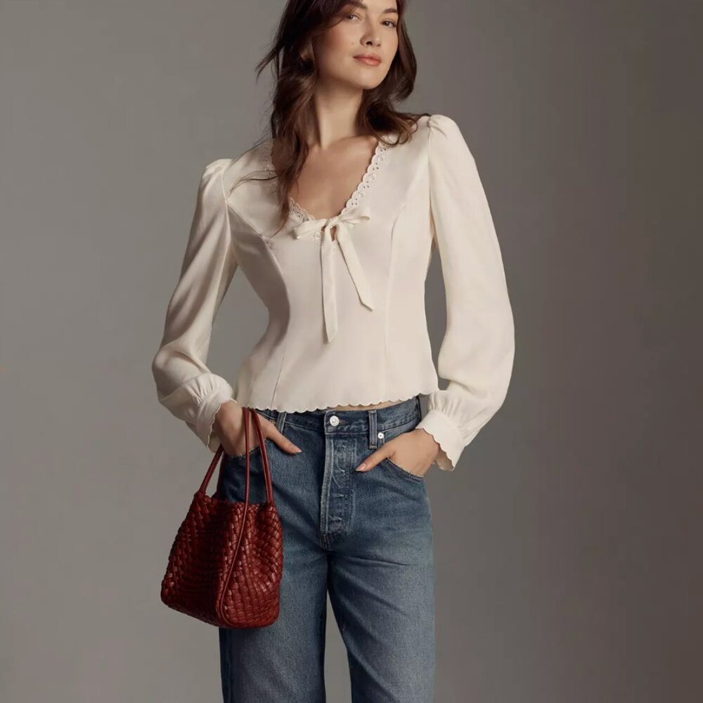 Reformation Vivia Scalloped Bow Top – Size 12 (fits like 10) – NWT